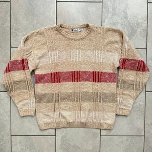 Vintage Ron Chereskin Cotton Knit Sweater Size XL Creme Red Coogi Style